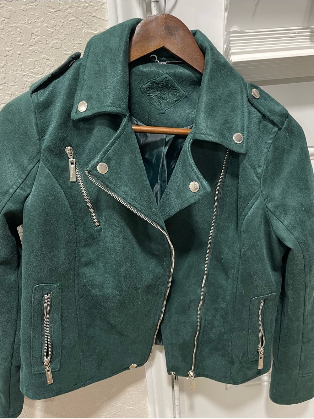Sergio Valente Dark Green Suede Moto Jacket with Silver Hardware